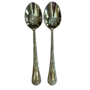 WM Roger Enchanted Rose Vintage Silverplate by Intl Silver 2 Soup Spoons